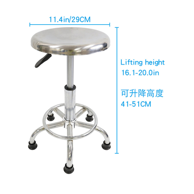 Sedia per sgabello ESD senza schienale in acciaio inossidabile resistente, altezza 43-56 cm