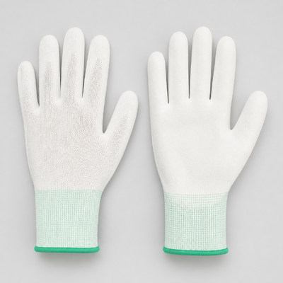 Guanti ESD rivestiti di palma in nylon PU bianco 10e6-10e9 Ohm per manipolazioni statiche