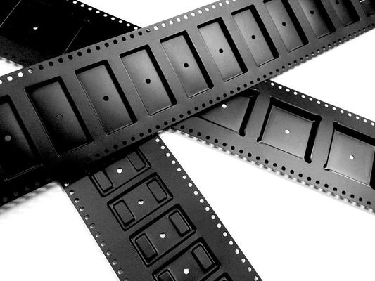 Nastro portante nero in rilievo per SMT - Antistatico, materiale PS/PC/PET, larghezza 8-104 mm